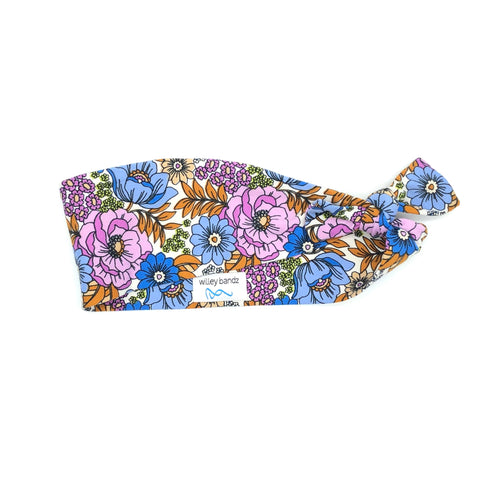 Blue and Brown Floral  Striped 3-inch Headband