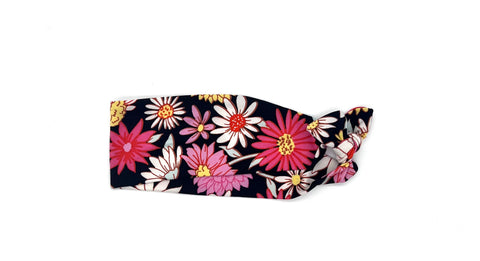 Yellow, Red, and Pink Flowers on Black 3-inch headband