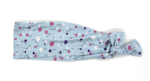 Pink and Purple Flowers on Pastel Blue 3-inch headband