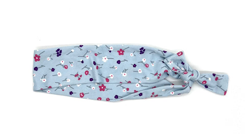 Pink and Purple Flowers on Pastel Blue 2-inch headband