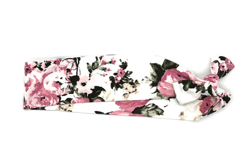 Pink Flowers on White 2-inch headband
