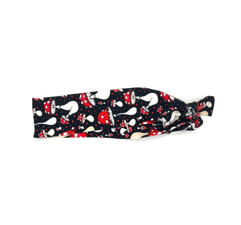 Red Mushrooms on Black  Headband