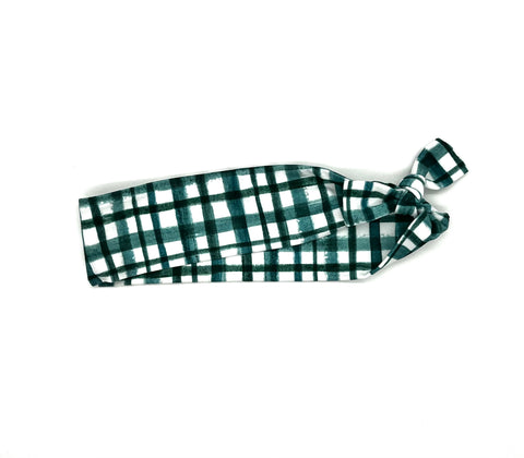 White and Teal Check Headband