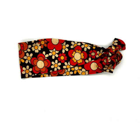 Retro Orange and Yellow Floral on Brown Headband
