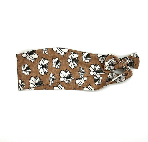 Black and White Flowers on Beige Headband