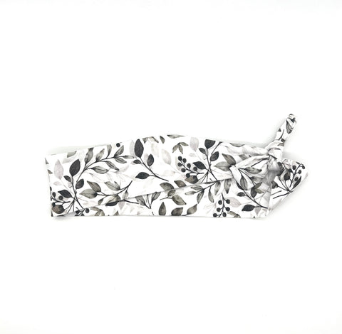 Black and Grey Floral on White Headband