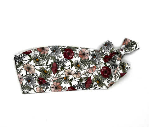 Maroon and Pink Floral on White Headband
