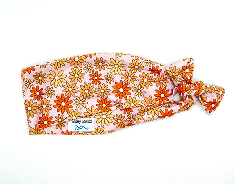 Shades of Orange Floral on Pink 3-inch headband