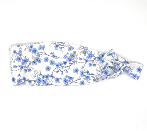 Blue Floral on White Headband