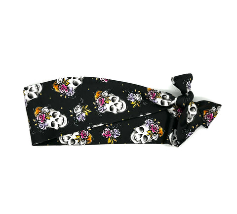 Skull with Flowers on Dark Grey Headband