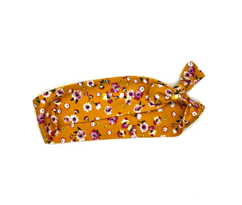 Pink Flowers on Mustard Headband