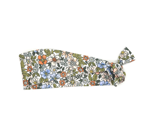 Orange and Blue Floral on White Headband