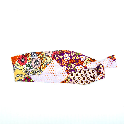 Reversible Purple and Tan Patchwork 2-inch Headband