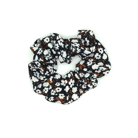 Brown and White Floral Scrunchie