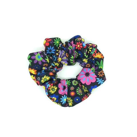 Colorful Floral on Black Scrunchie