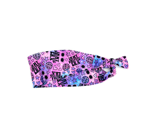 Pink and Purple Swiftie Era Tie Headband on white background